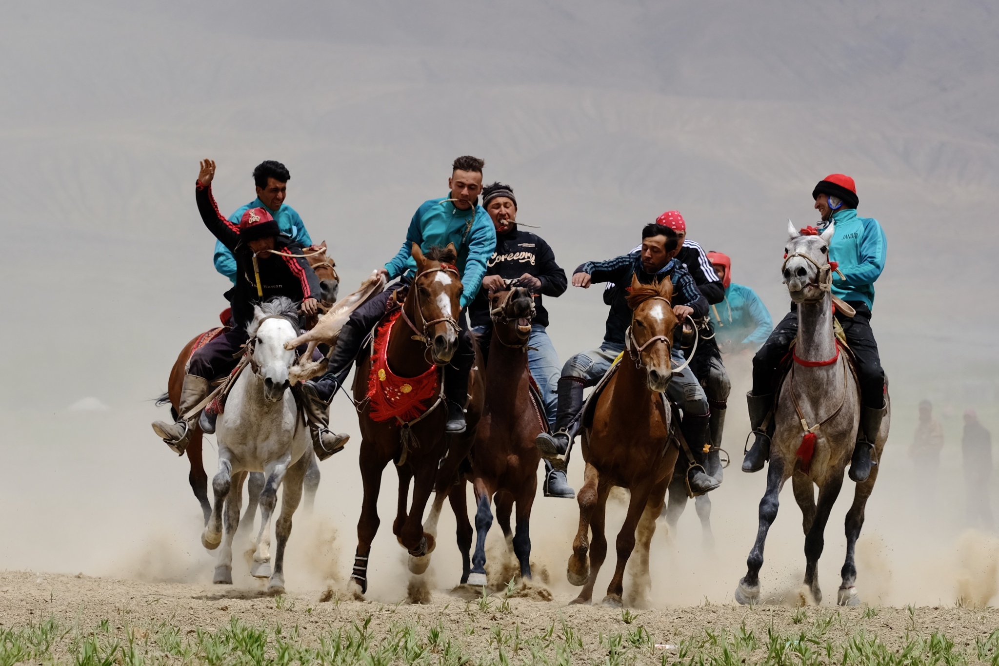 Buzkashi riders are pictured in Xinjiang on June 20, 2024. /CFP