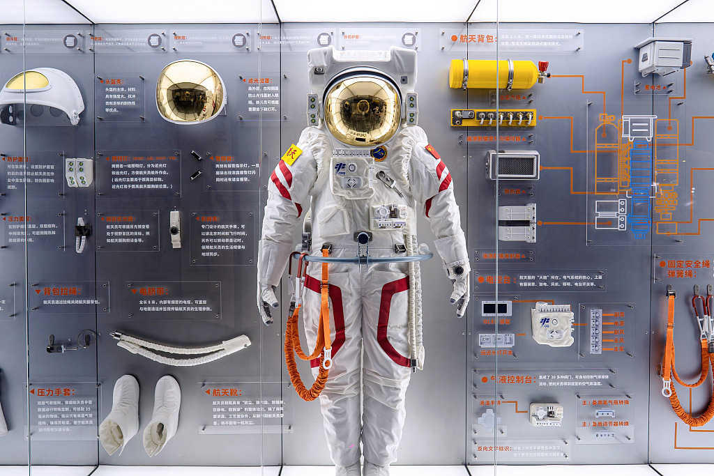 A space suit display is seen at the 
