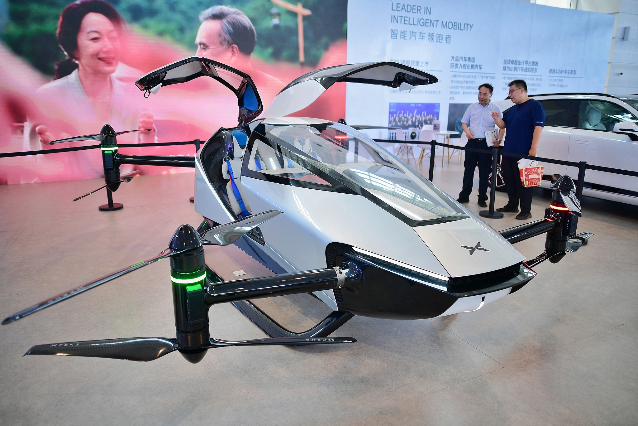An XPENG low-altitude aircraft on display at the World Intelligence Expo 2024 in north China's Tianjin Municipality, June 20, 2024. /CFP
