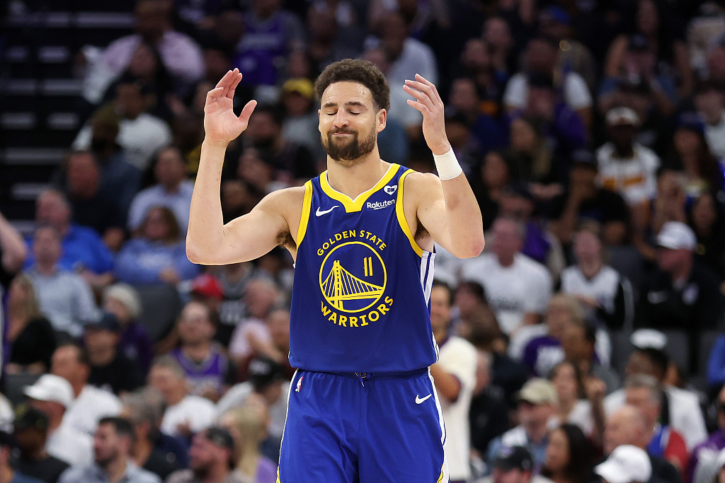 Klay Thompson of the Golden State Warriors looks on in the Western Conference play-in tournament game against the Sacramento Kings at the Golden 1 Center in Sacramento, California, April 16, 2024. /CFP