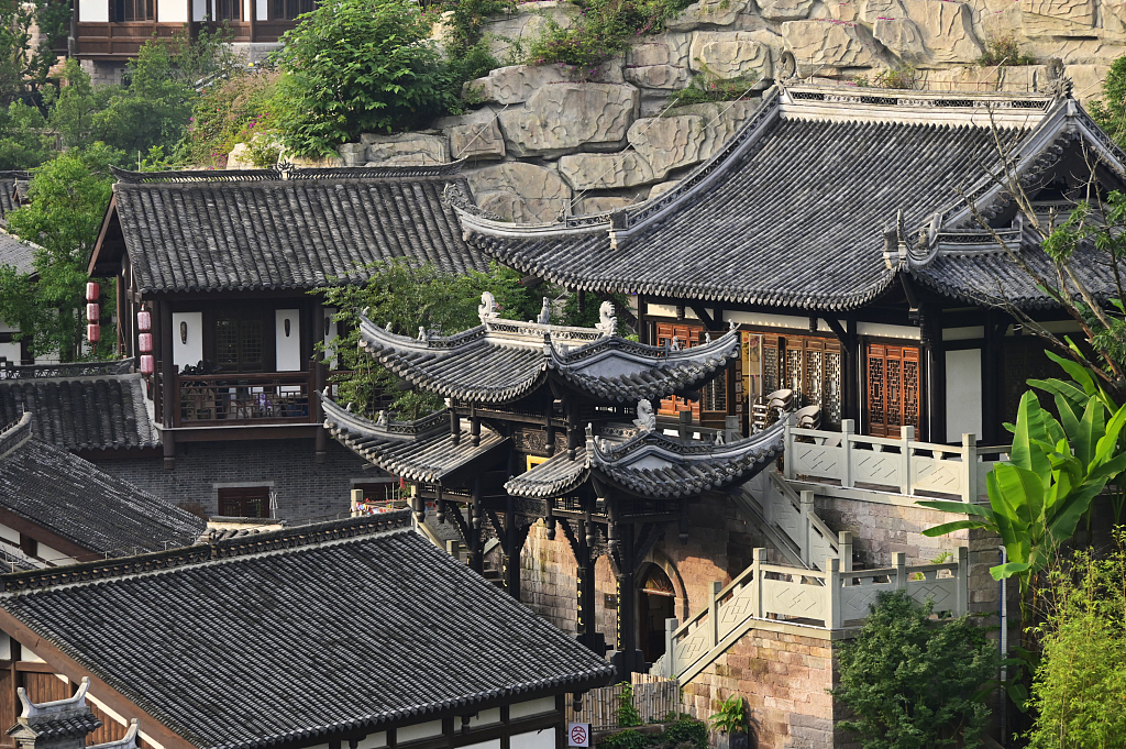 Strolling through streets of Ciqikou Ancient Town in Chongqing