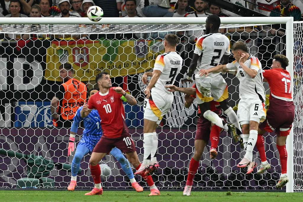 Niclas Füllkrug (#9) of Germany shoots to score a goal in a Euro 2024 group game against Switzerland in Frankfurt am Main, Germany, June 23, 2024. /CFP