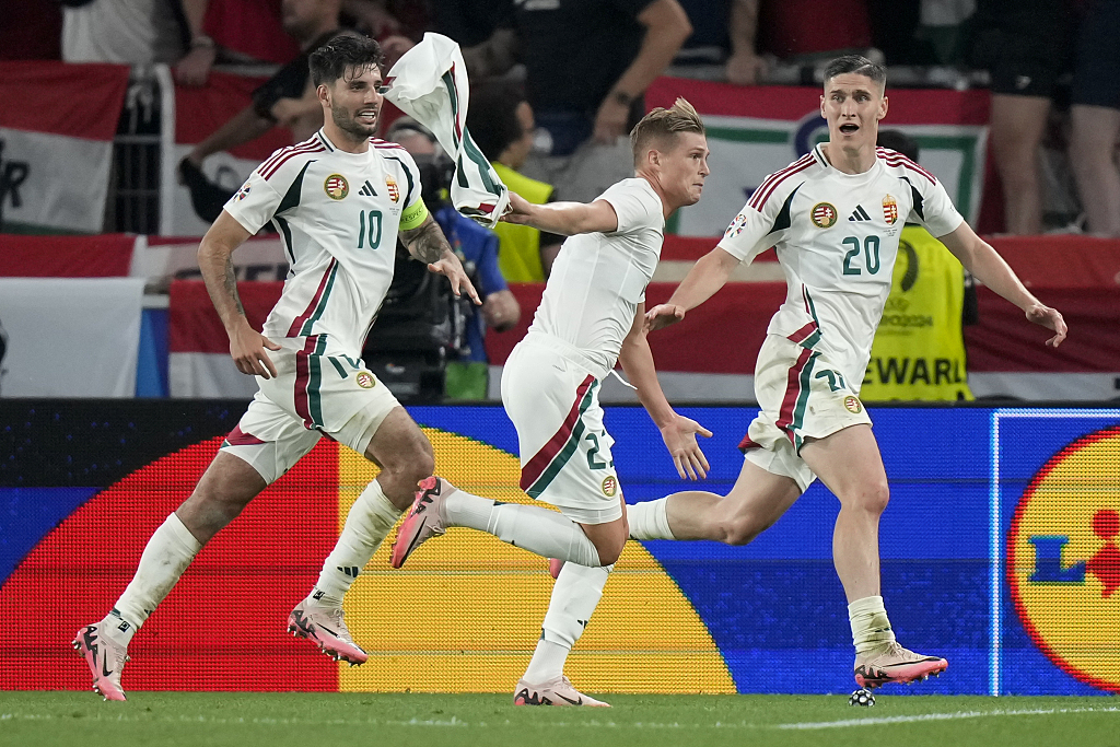 Players of Hungary celebrate after scoring a goal in the Euro 2024 group game against Scotland in Stuttgart, Germany, June 23, 2024. /CFP