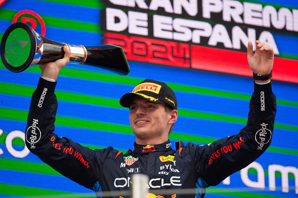 Max Verstappen of Oracle Red Bull Racing celebrates after winning the Spanish Grand Prix at the Circuit de Barcelona-Catalunya in Barcelona, Spain, June 23, 2024. /CFP