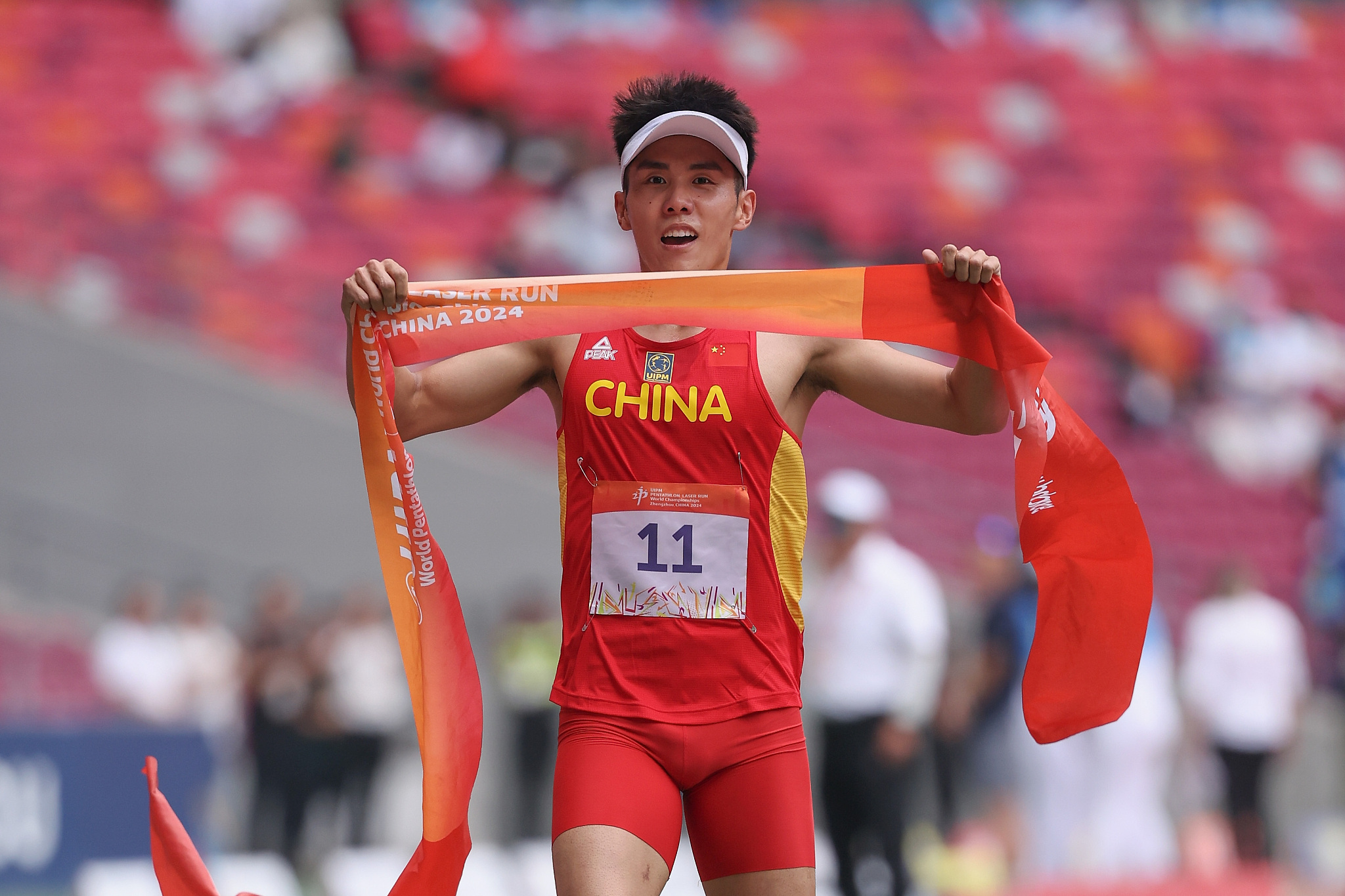 Luo Shuai of China competes in the men's laser run individual final at the World Modern Pentathlon Championships in Zhengzhou, central China's Henan Province, June 8, 2024. /CFP