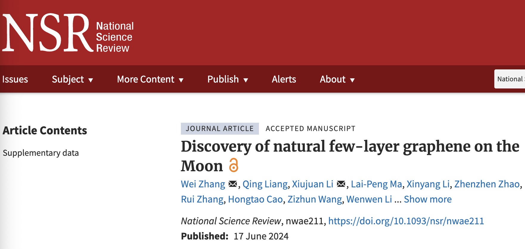 A screenshot of the study published in the journal National Science Review, June 17, 2024. 