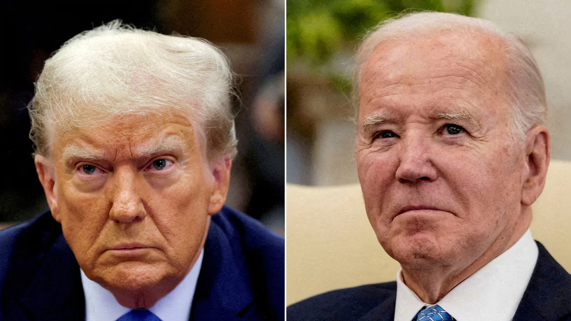 A combination picture showing former U.S. President Donald Trump (L) in New York City, U.S., November 6, 2023 and U.S. President Joe Biden in the Oval Office at the White House in Washington, D.C., U.S., March 1, 2024. /Reuters
