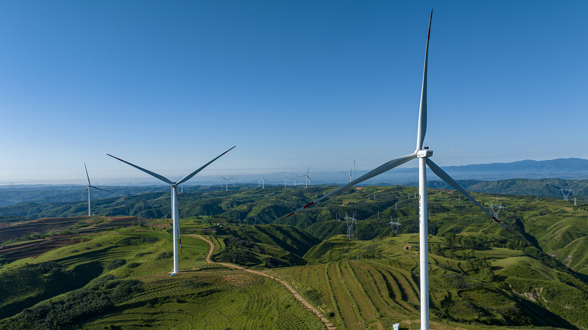 Wind turbines in the mountains of Pingliang City, Gansu Province, China, June 17, 2024. /CFP