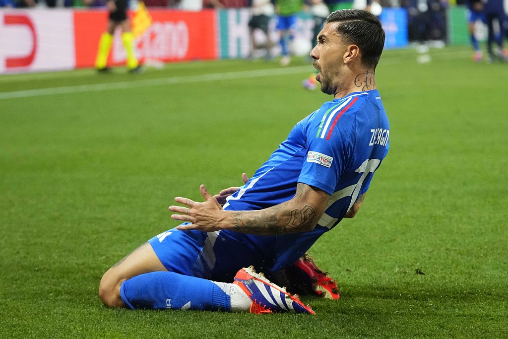 Italy's Mattia Zaccagni celebrates after scoring an equalizer against Croatia during their UEFA Euro 2024 Group B match in Leipzig, Germany, June 24, 2024. /CFP