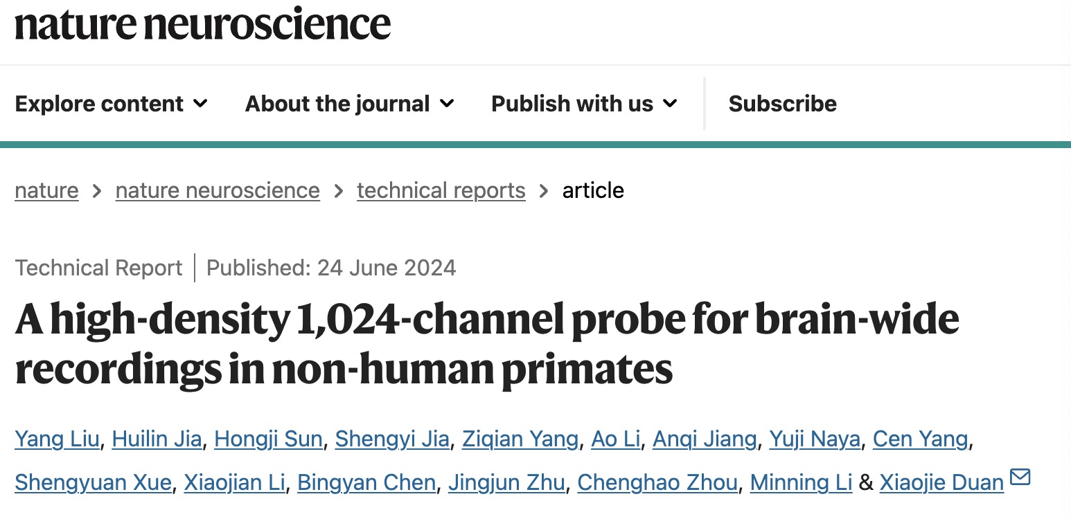 A screenshot of the study published in the journal Nature Neuroscience, June 24, 2024. 