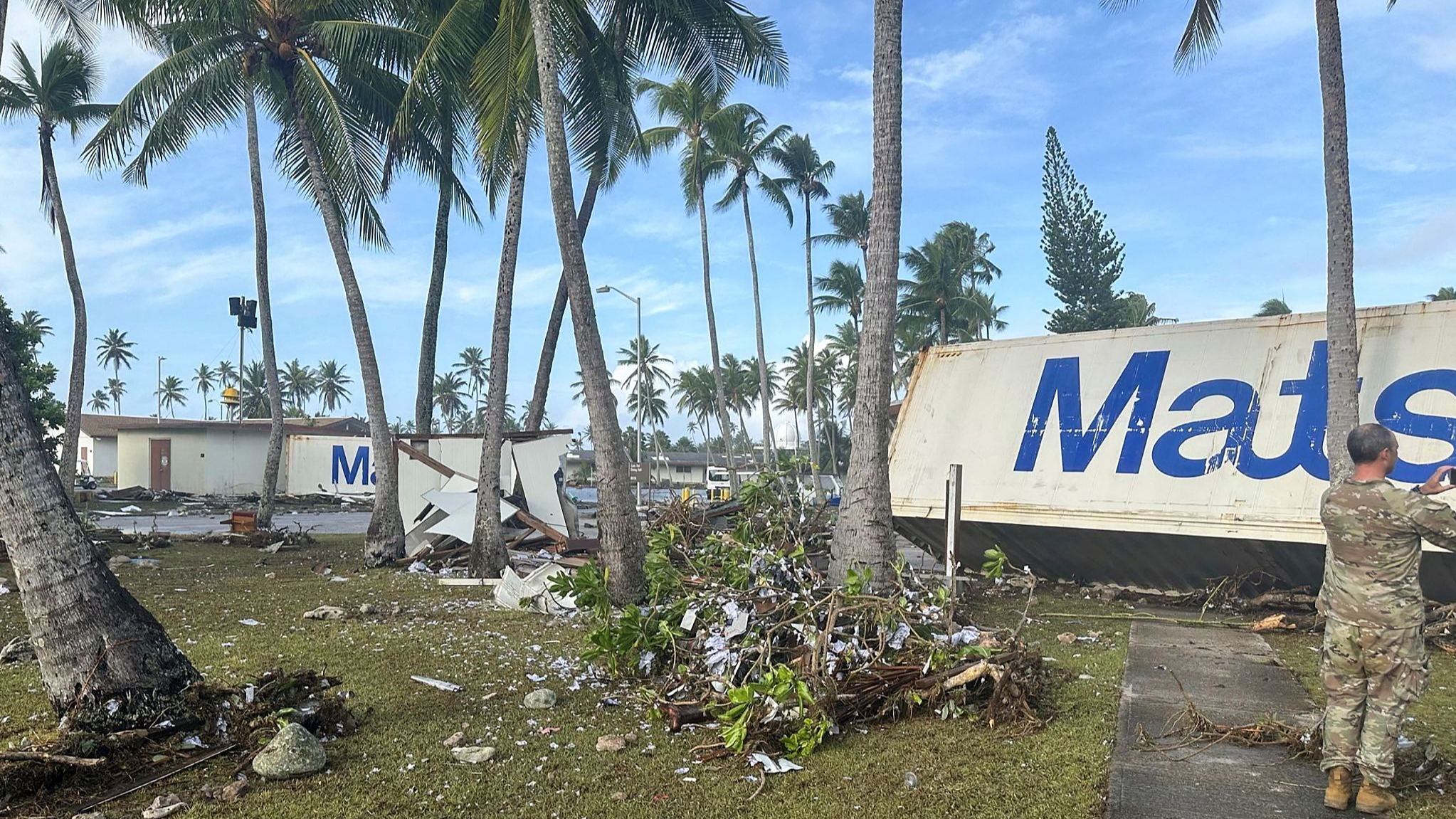 Containers were tossed across the island of Roi-Namur by a storm surge in the Marshall Islands, January 21, 2024. /CFP