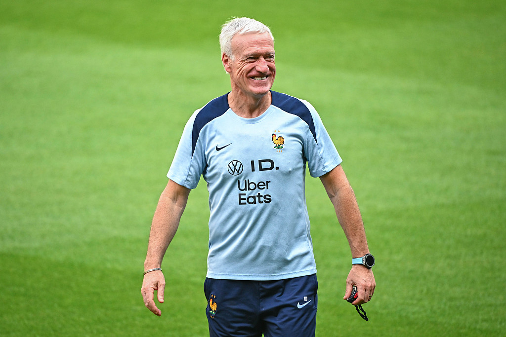 Didier Deschamps, coach of France, looks on during team practice in Paderborn, Germany, June 27, 2024. /CFP
