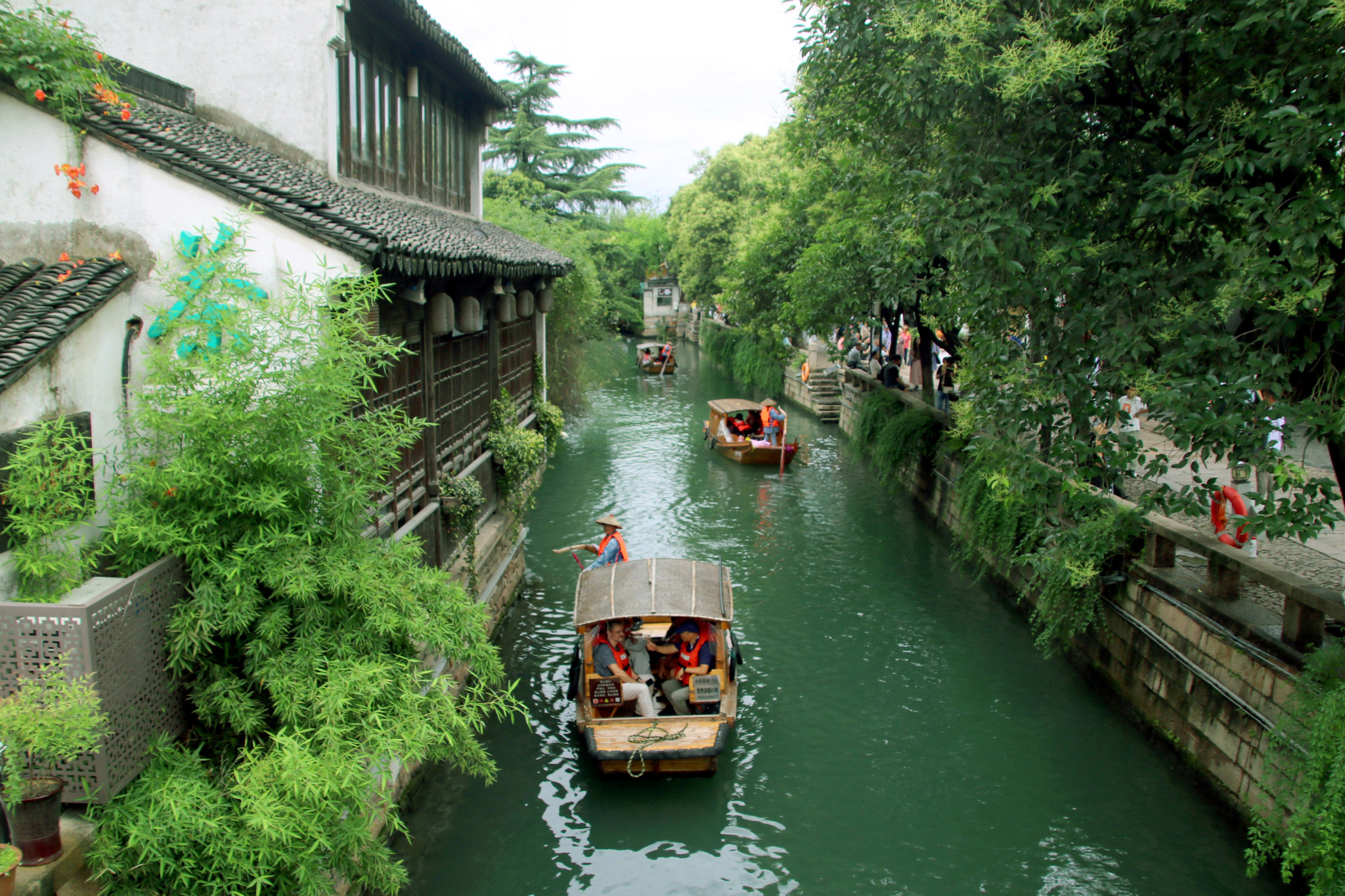 Tourists sail in a traditional hand-paddled boat along the ancient canals of Suzhou, Jiangsu Province, on June 27, 2024. /CFP