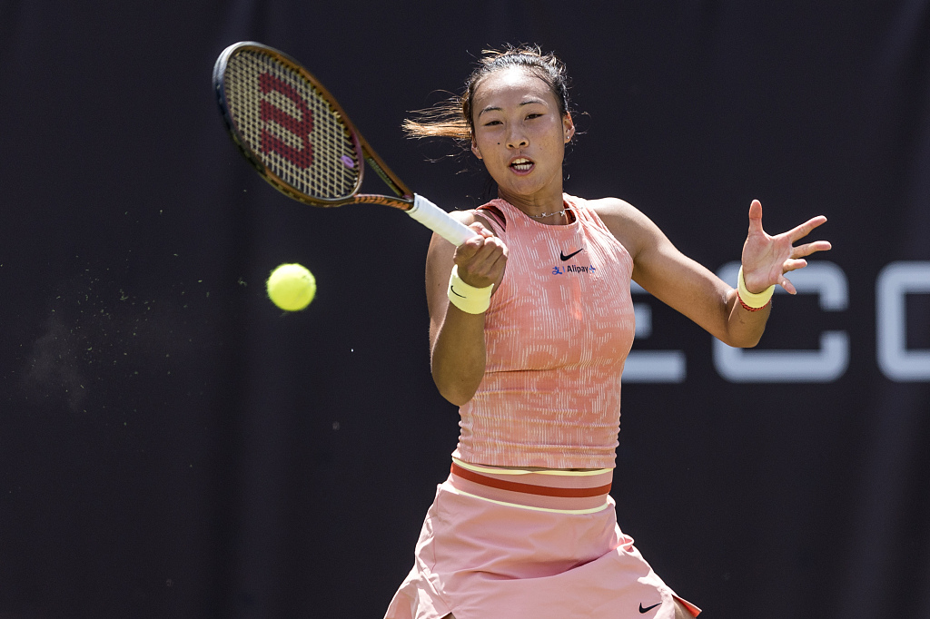 Zheng Qinwen of China competes in the Berlin Open women's singles second-round match against Katerina Siniakova of the Czech Republic in Berlin, Germany, June 20, 2024. /CFP
