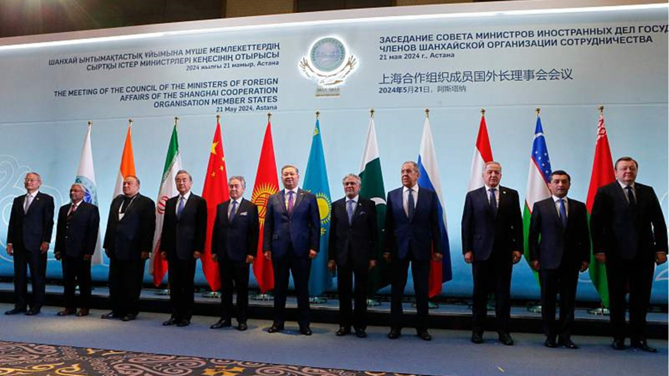 Foreign ministers of the Shanghai Cooperation Organisation member states pose for a photo prior to their meeting in Astana, Kazakhstan, May 21, 2024. /CFP