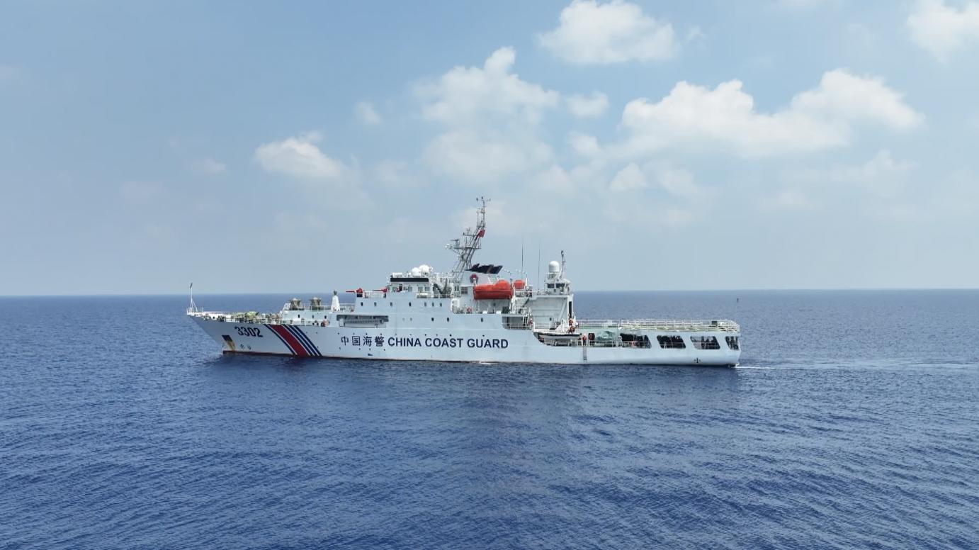 Screenshot of the China Coast Guard Ship Chuanshan (Hull 3302) in a May 2024 regular patrol near China's Huangyan Dao in the South China Sea. /CMG