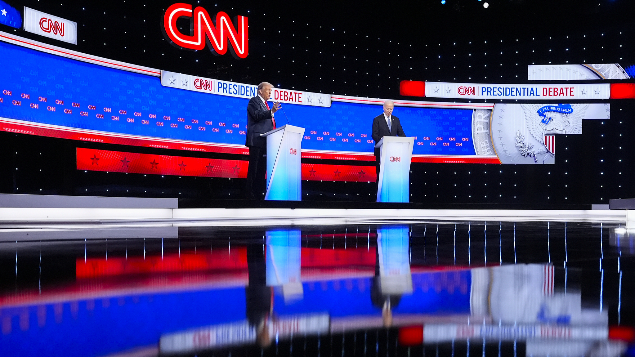 President Joe Biden (right) and Republican presidential candidate former President Donald Trump during a presidential debate hosted by CNN in Atlanta, the U.S., June 27, 2024. /CFP
