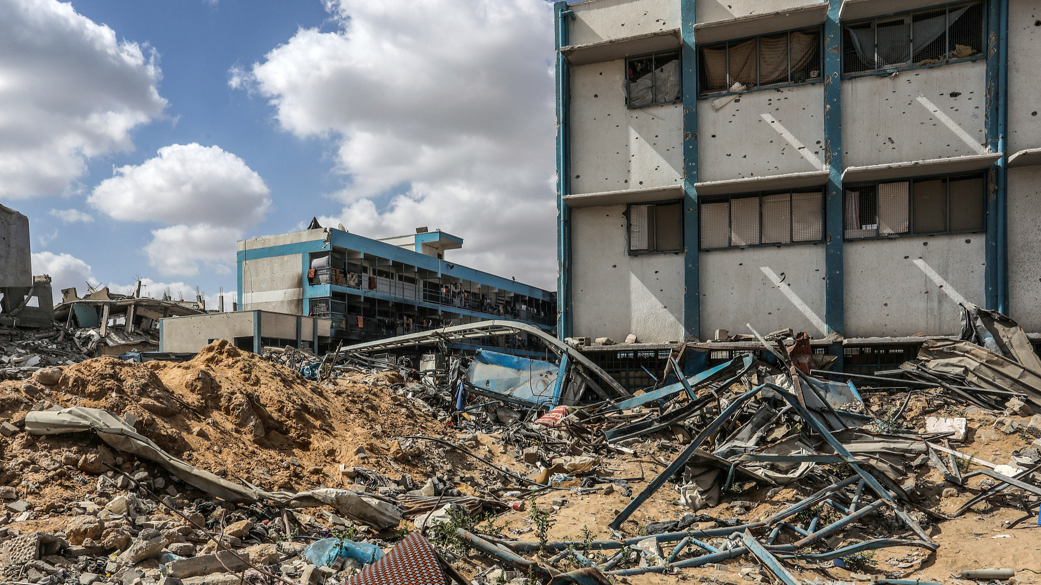 The devastated scene of a UN school after the withdrawal of the Israeli army, Khan Yunis, Gaza, June 30, 2024. /CFP
