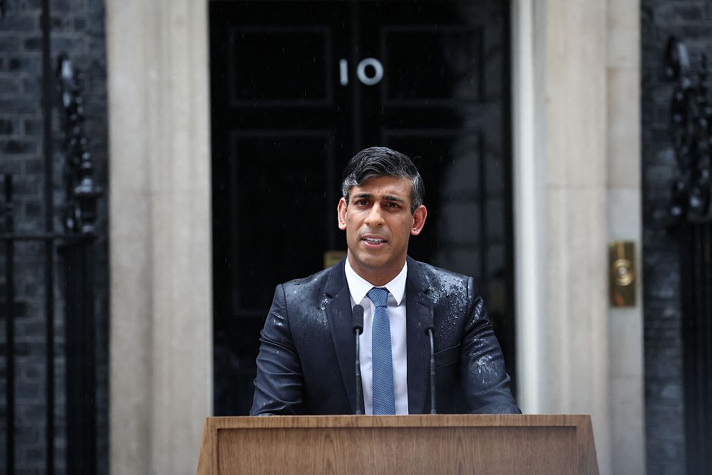 Britain's Prime Minister Rishi Sunak announces the date of the UK's next general election, at 10 Downing Street in central London, May 22, 2024. /CFP