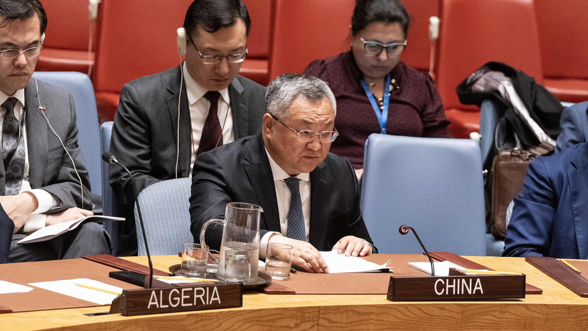 China's permanent representative to the UN, Fu Cong, speaks during a Security Council meeting at UN Headquarters in New York, May 29, 2024. /CFP