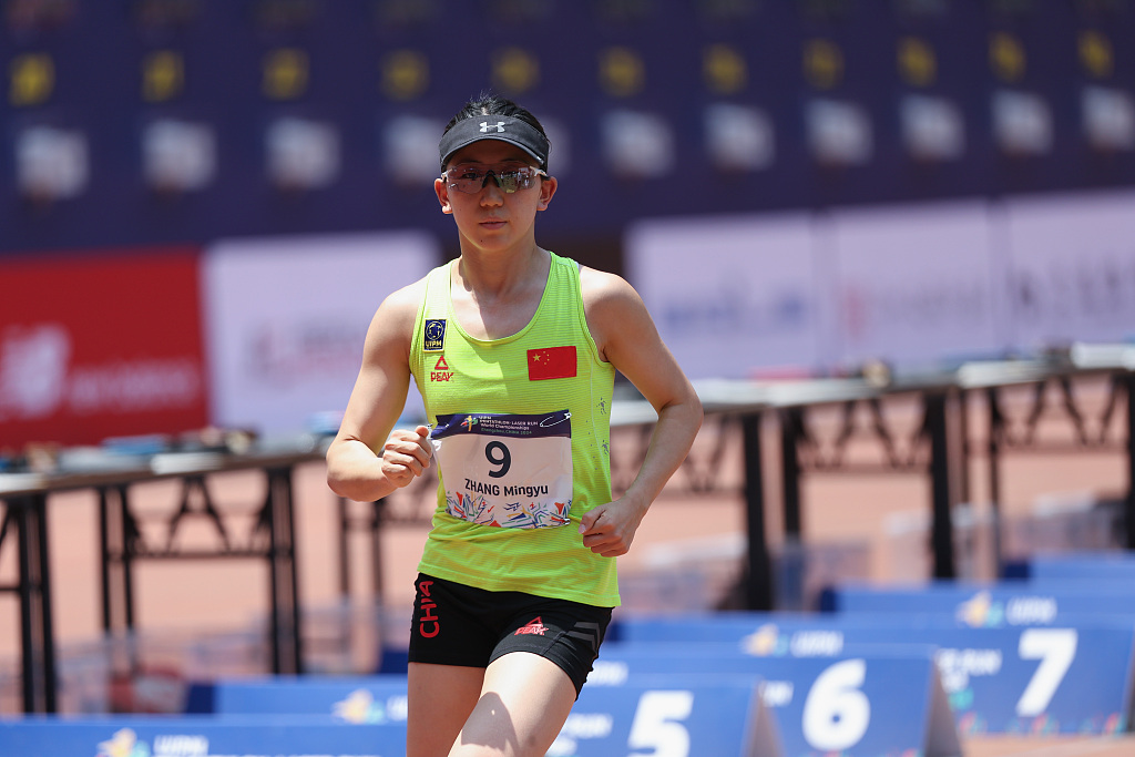 Zhang Mingyu of China competes at the Pentathlon World Championships Zhengzhou, central China's Henan Province, June 15, 2024. /CFP