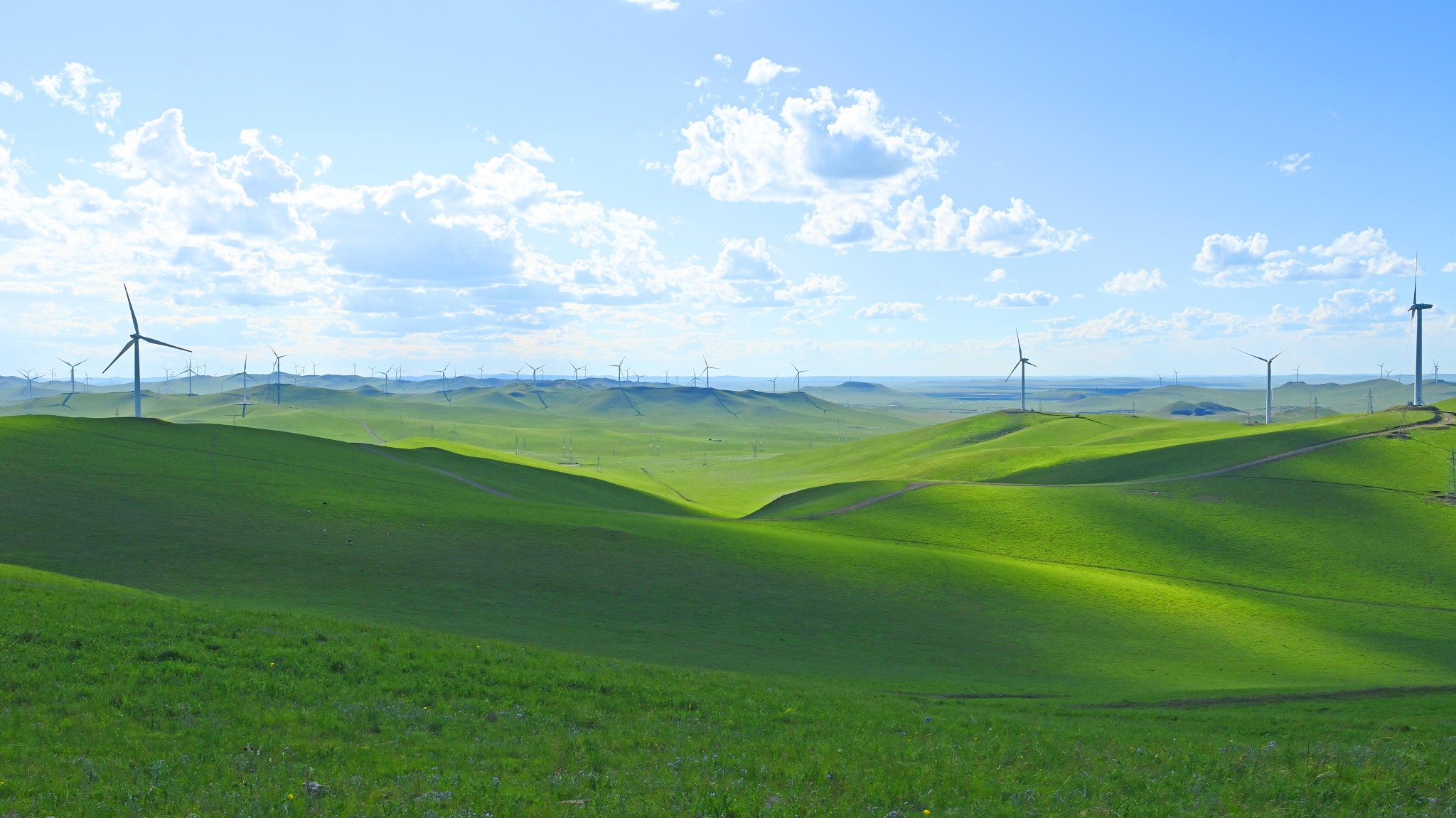 Wind turbines on the Horqin Grassland in Inner Mongolia /CFP