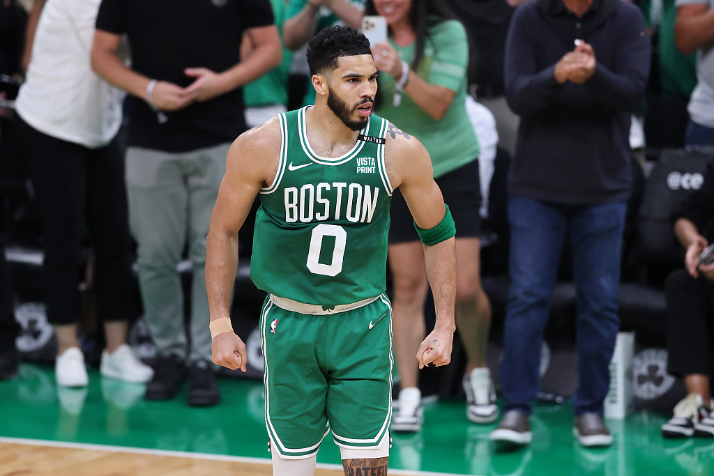 Jayson Tatum of the Boston Celtics looks on in Game 5 of the NBA Finals against the Dallas Mavericks at TD Garden in Boston, Massachusetts, June 17, 2024. /CFP