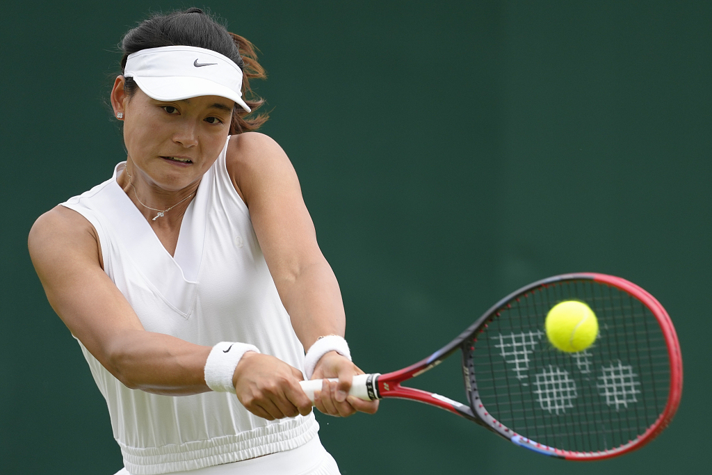 Wang Yafan of China competes in the Wimbledon Championships women's singles first round against Anna Karolina Schmiedlova of Slovakia at the All England Lawn Tennis and Croquet Club in London, Britain, July 1, 2024. /CFP