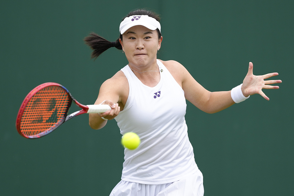 Zhu Lin of China competes in the Wimbledon Championships women's singles first round against Irina-Camelia Begu of Romania at the All England Lawn Tennis and Croquet Club in London, Britain, July 1, 2024. /CFP