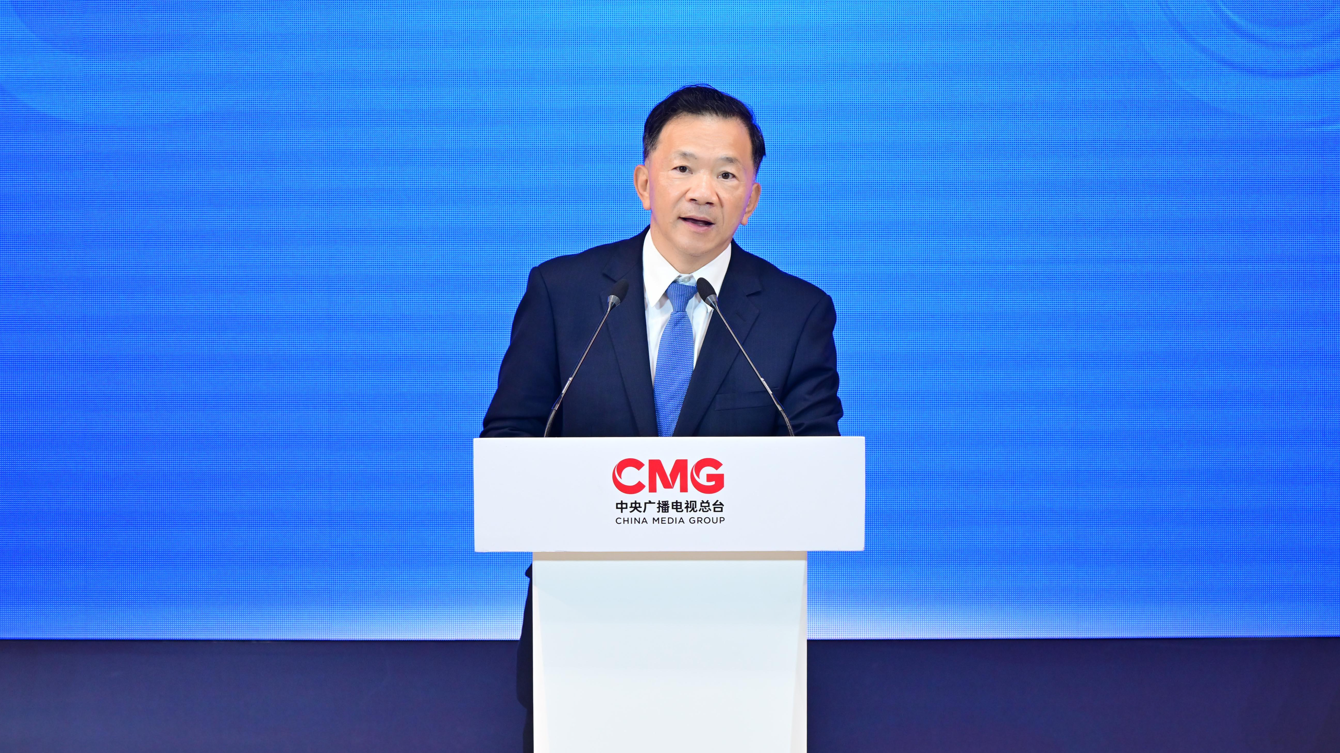 CMG President Shen Haixiong delivers a speech at the China-Kazakhstan cultural exchange event held in Astana, Kazakhstan, July 2, 2024. /CMG