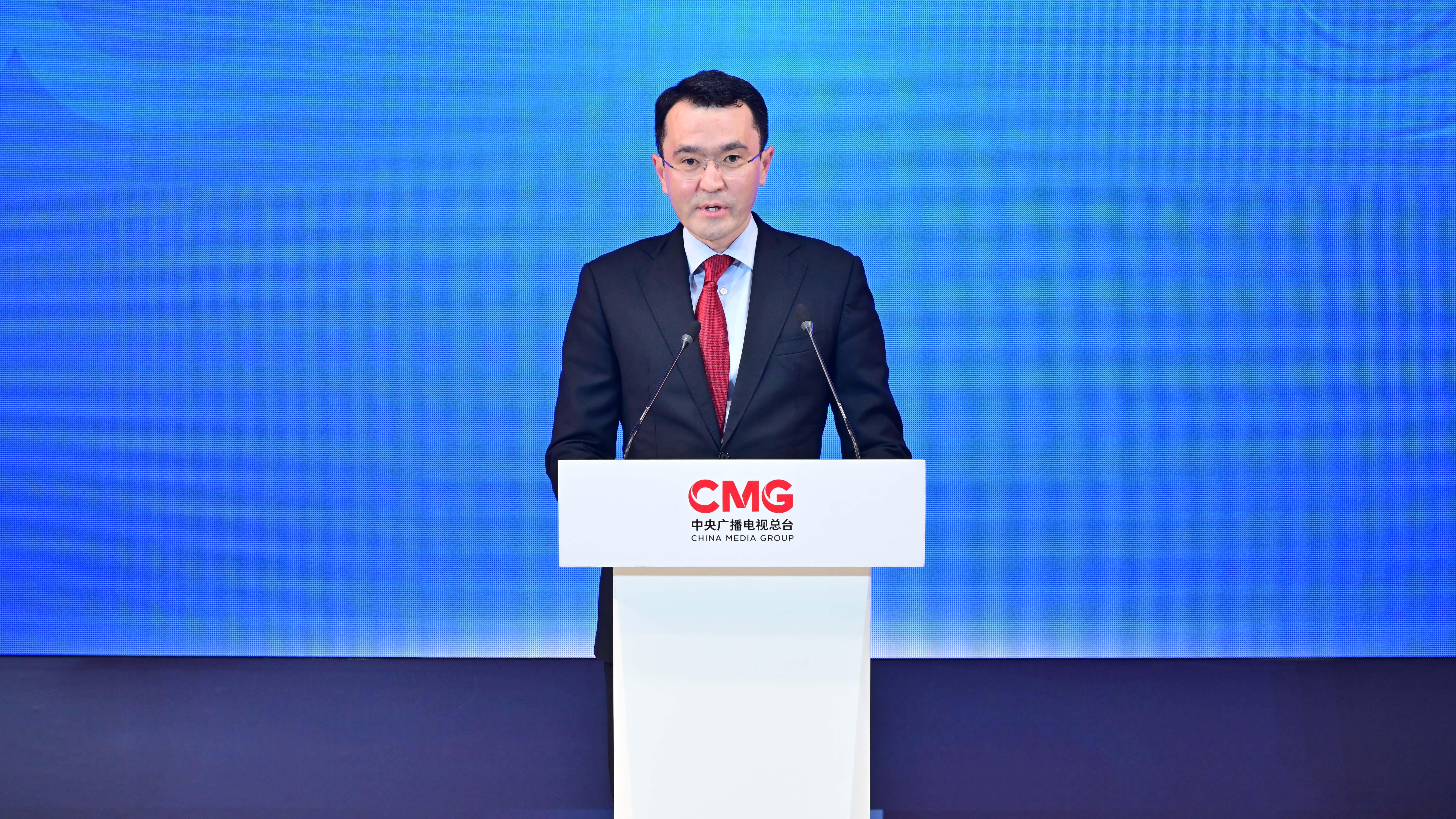 Vice-Minister of Tourism and Sports of Kazakhstan Yerkinbayev Yerzhan Malikovich delivers a speech at the China-Kazakhstan cultural exchange event held in Astana, Kazakhstan, July 2, 2024. /CMG