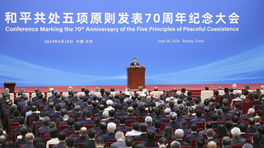 Chinese President Xi Jinping attends the Conference Marking the 70th Anniversary of the Five Principles of Peaceful Coexistence and delivers an important speech titled 