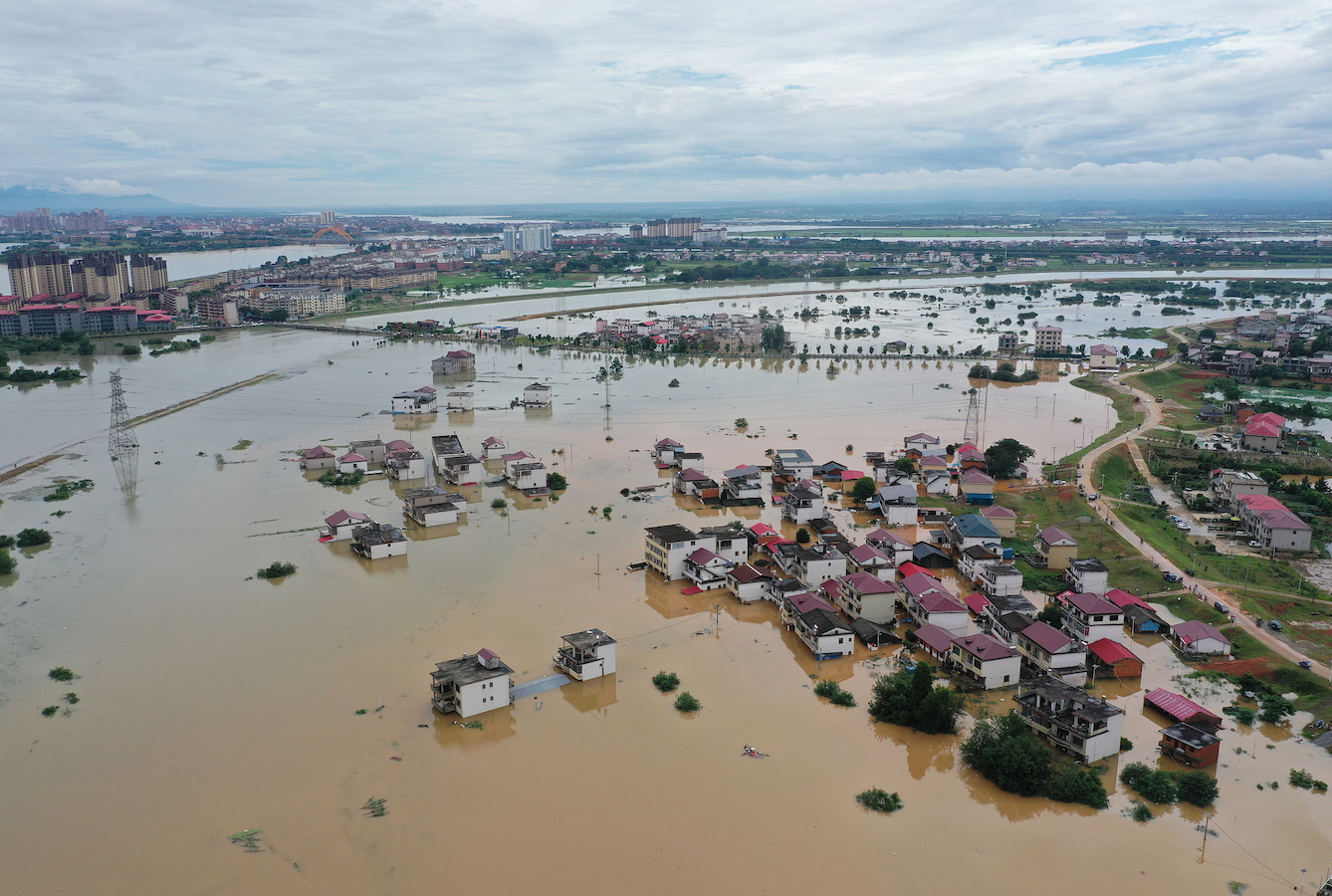 Roads and villages are submerged in Yongxiu County, Jiujiang City, Jiangxi Province, east China, July 2, 2024. /CFP