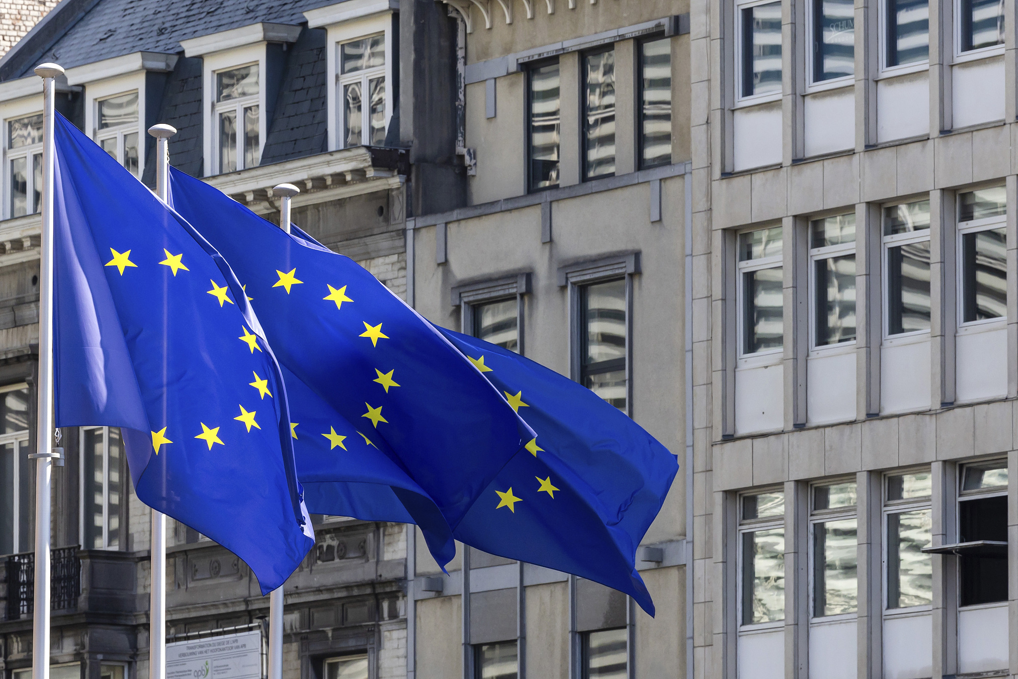 European Union flags flap in the wind, Brussels, Belgium, June 27, 2024. /CFP