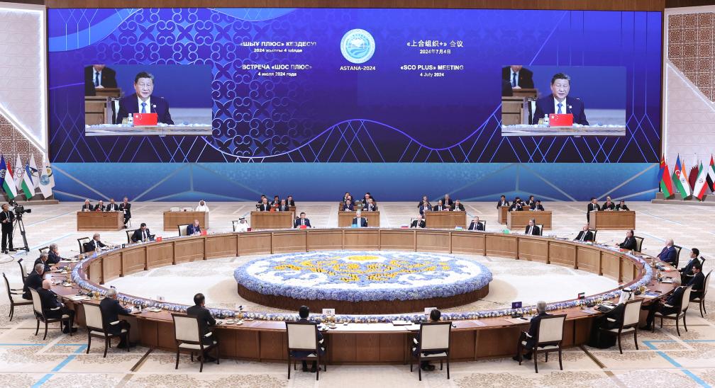 Chinese President Xi Jinping attends the expanded meeting of the Shanghai Cooperation Organization (SCO), or SCO+, in Astana, Kazakhstan, July 4, 2024. /Xinhua