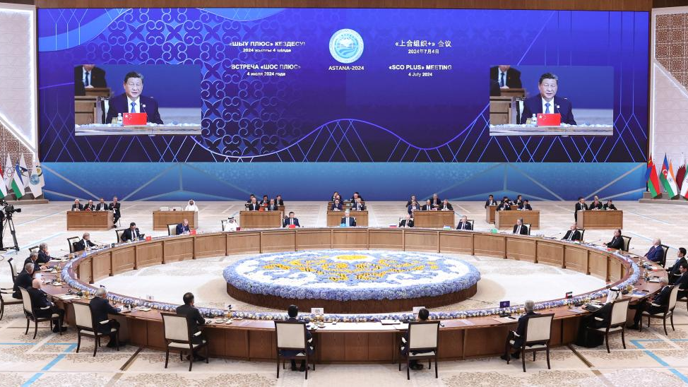 Chinese President Xi Jinping attends the expanded meeting of the SCO, or SCO+, and delivers an important speech in Astana, Kazakhstan, July 4, 2024. /Xinhua