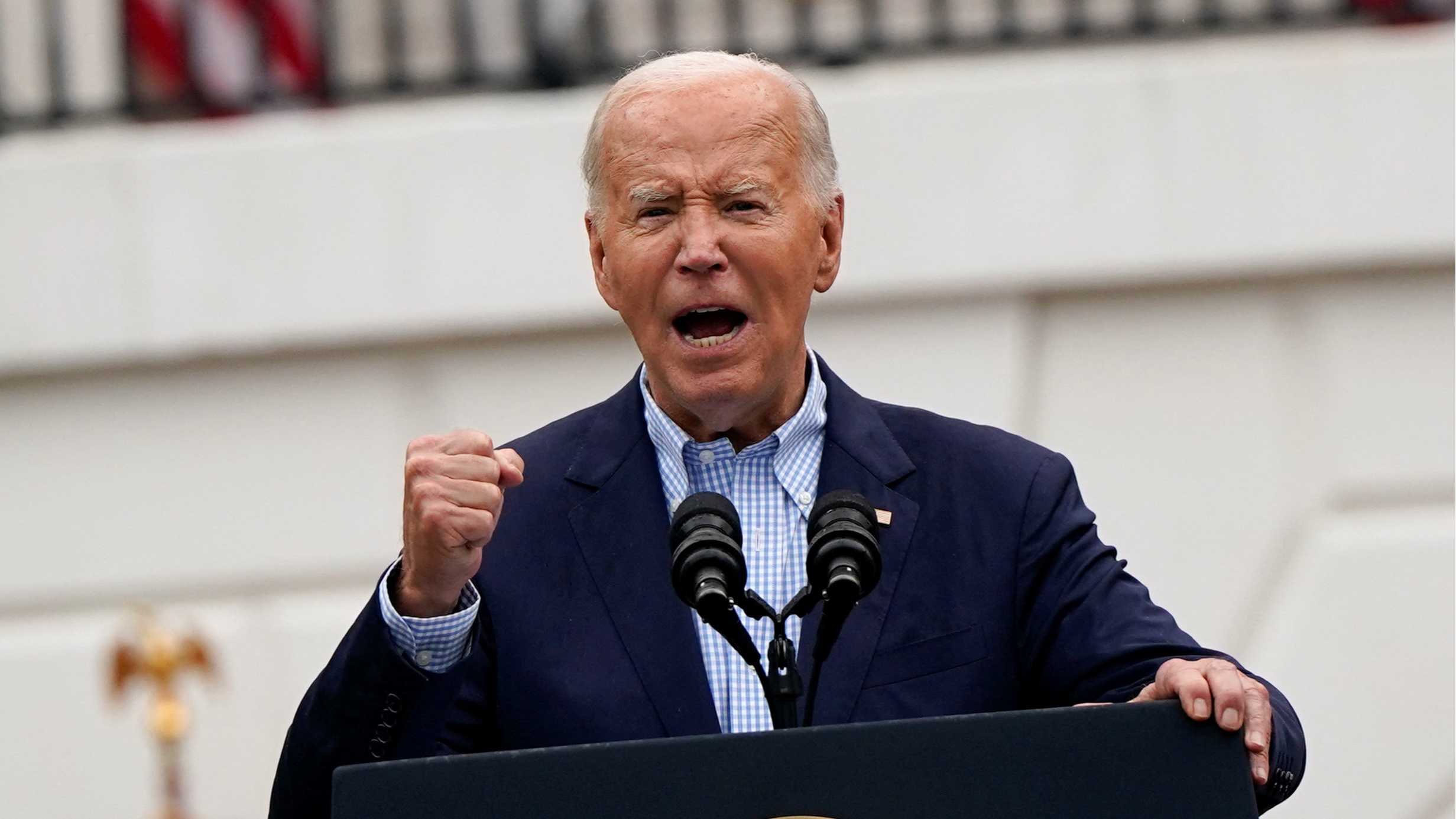 U.S. President Joe Biden speaks during a July 4 barbecue for active-duty U.S. military members and their families at the White House in Washington, U.S., July 4, 2024. /Reuters