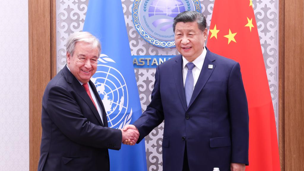 Chinese President Xi Jinping (R) meets with UN Secretary-General Antonio Guterres on the sidelines of the 24th Meeting of the Council of Heads of State of the SCO in Astana, Kazakhstan, July 4, 2024. /Xinhua