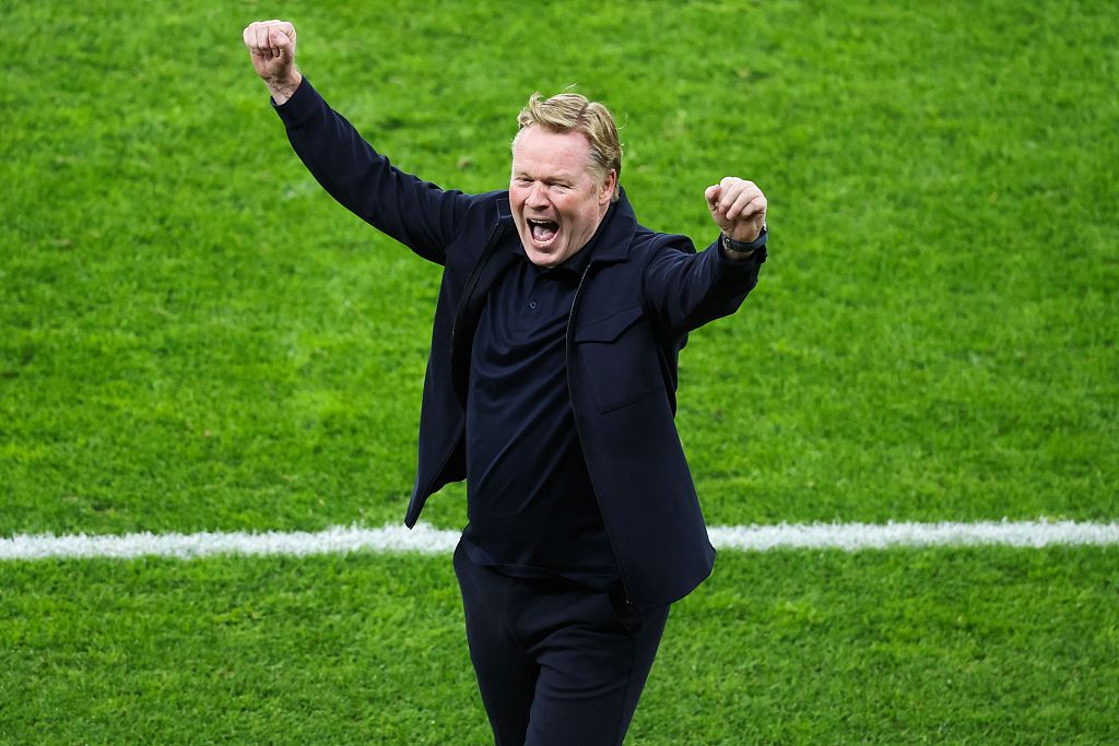 Ronald Koeman, coach of the Netherlands, celebrates his team's 2-1 win over Türkiye in the Euro 2024 quarterfinals in Berlin, Germany, July 6, 2024. /CFP