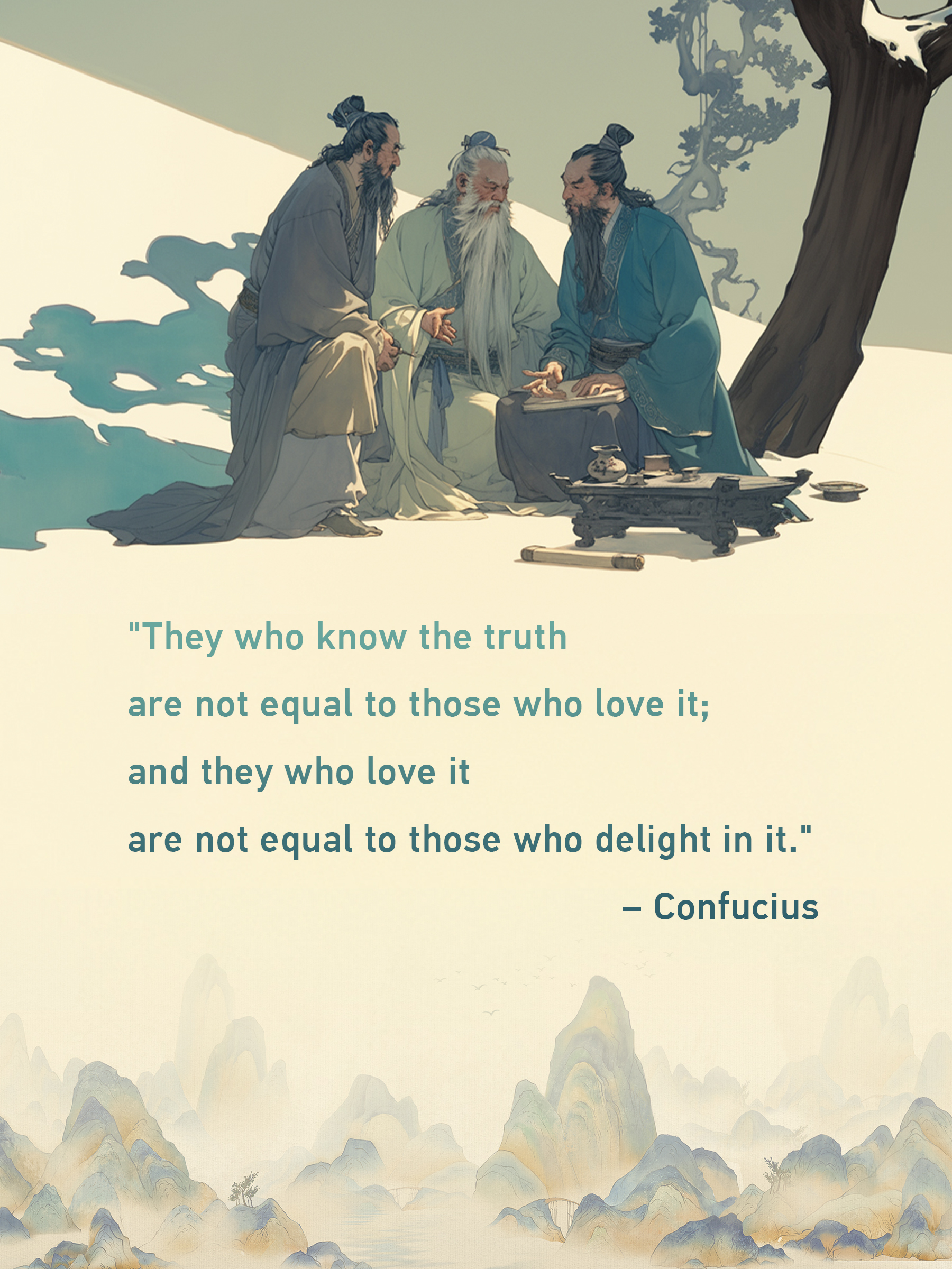 This AI-generated poster illustrates a quote from The Analects of Confucius that underscores the path to true wisdom. /CGTN