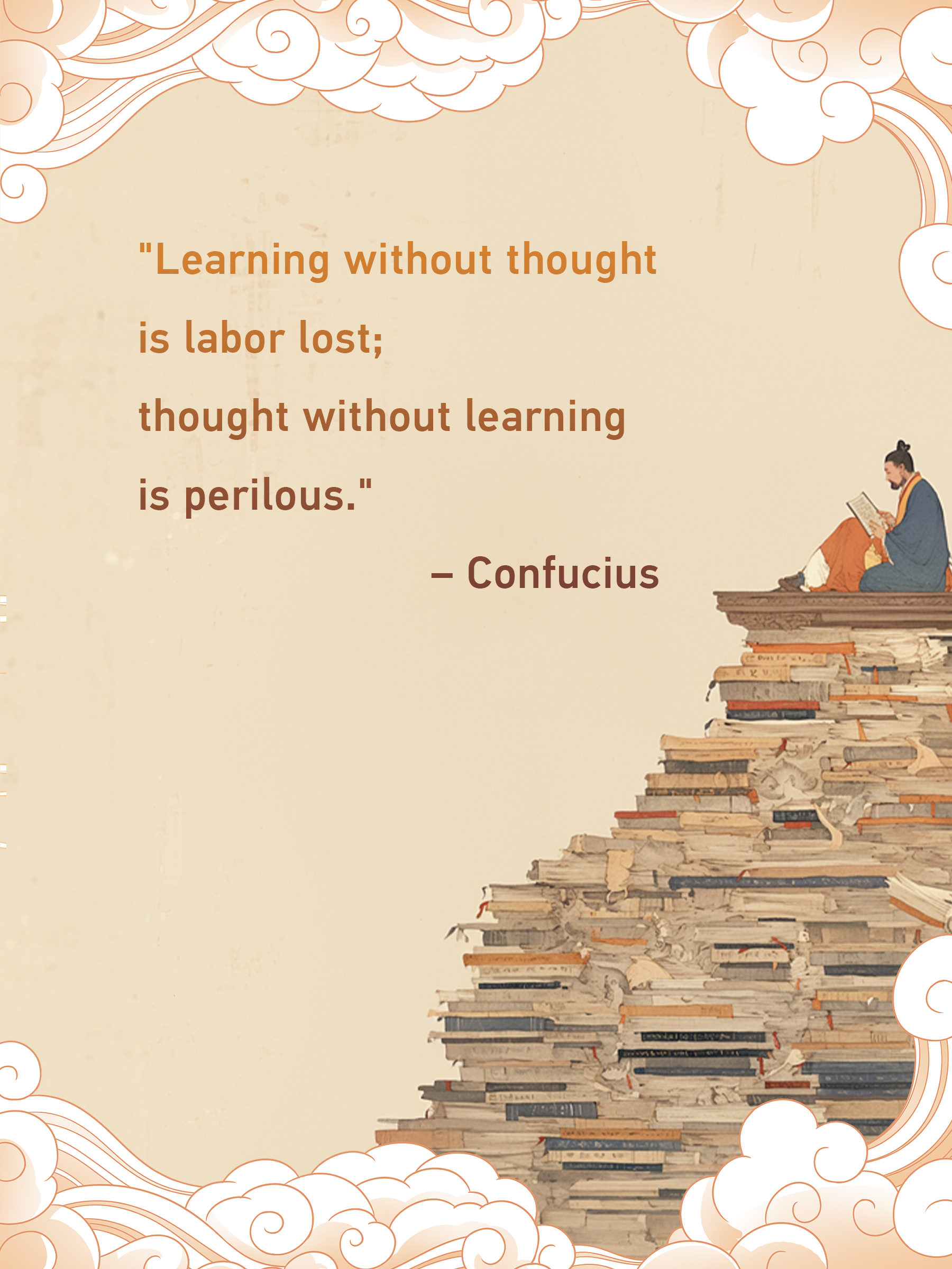 This AI-generated poster features a quote from The Analects of Confucius that emphasizes the importance of balancing knowledge and reflection. /CGTN