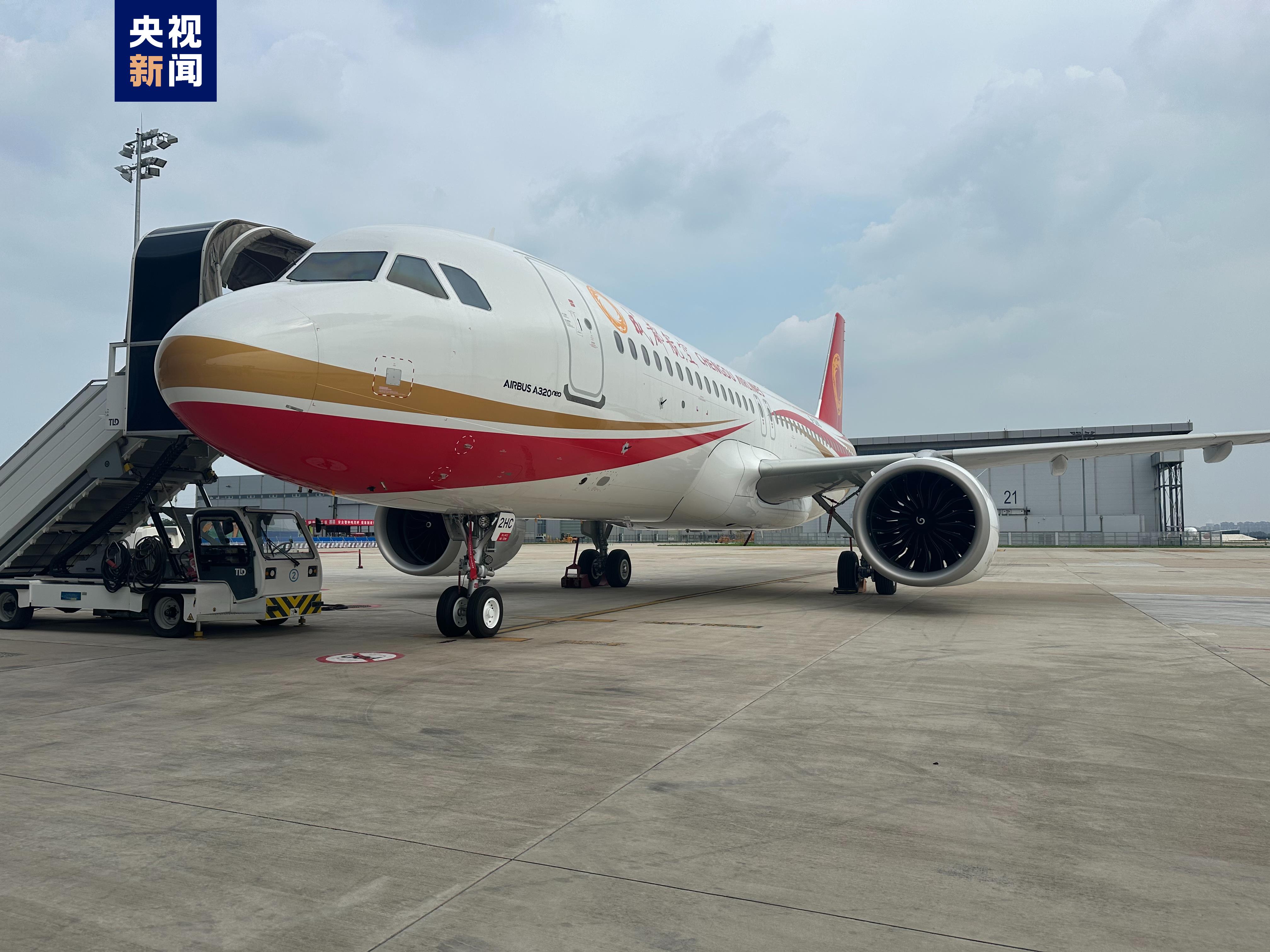 The A320neo aircraft handed over to Chengdu Airlines is pictured in Tianjin Municipality, north China, July 8, 2024. /CMG