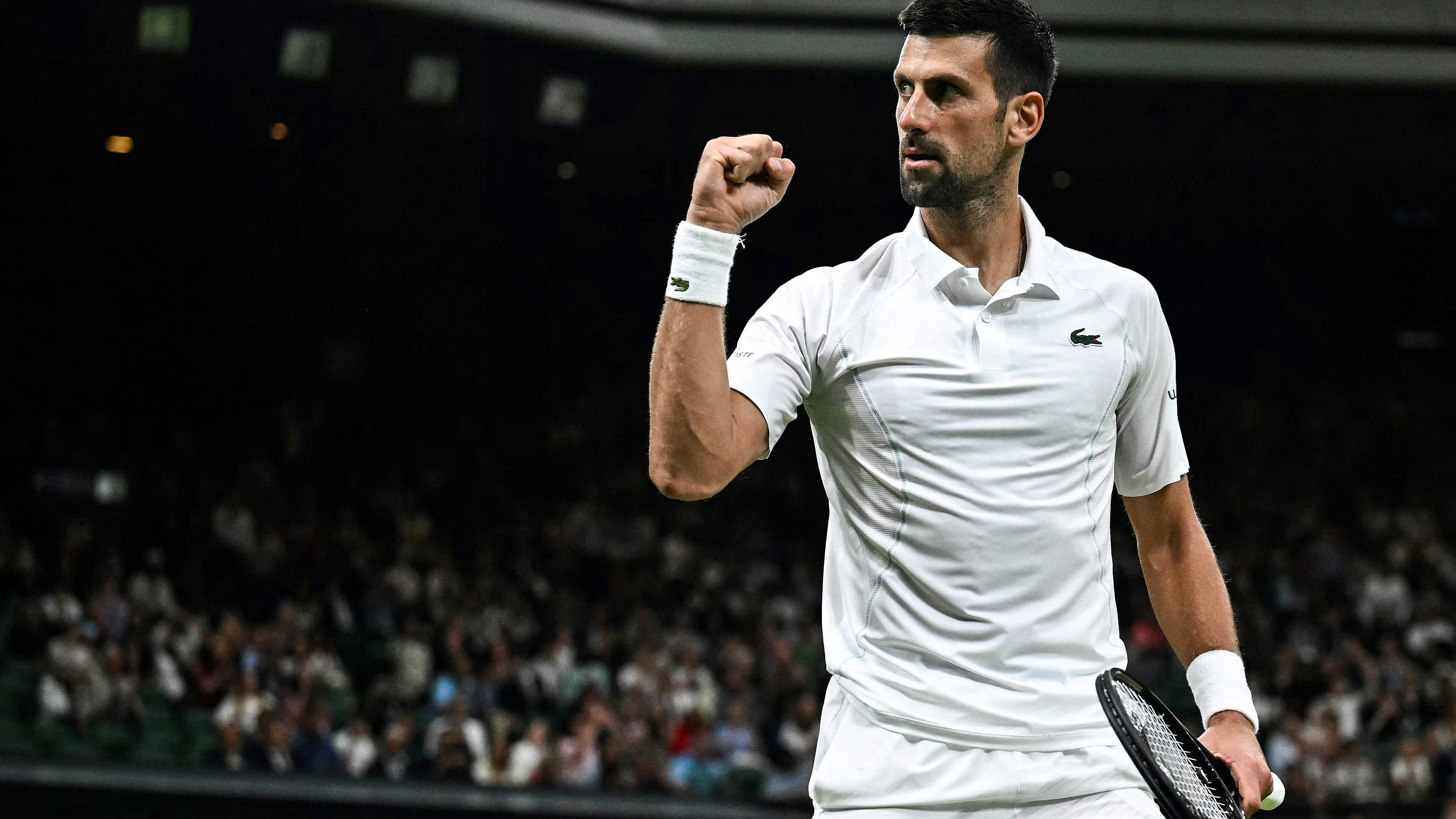 Serbia's Novak Djokovic celebrates winning against Denmark's Holger Rune in their fourth round match at the Wimbledon tennis championships in London, England, July 8, 2024. /CFP