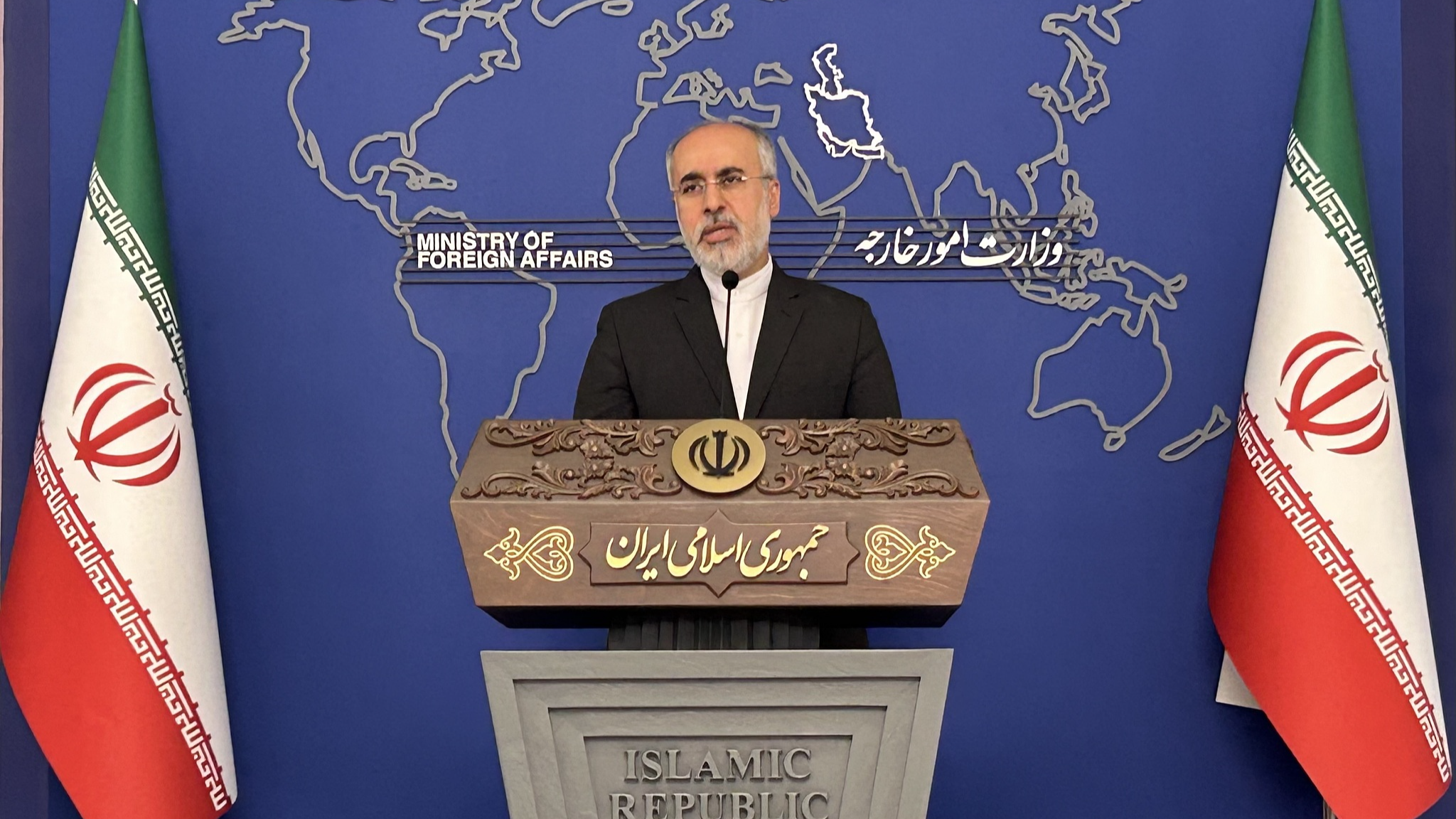 Iranian Foreign Ministry spokesperson Nasser Kanaani gives information about his country's foreign policy agenda and regional developments during his weekly press conference held in the capital Tehran, Iran, July 8, 2024. /CFP