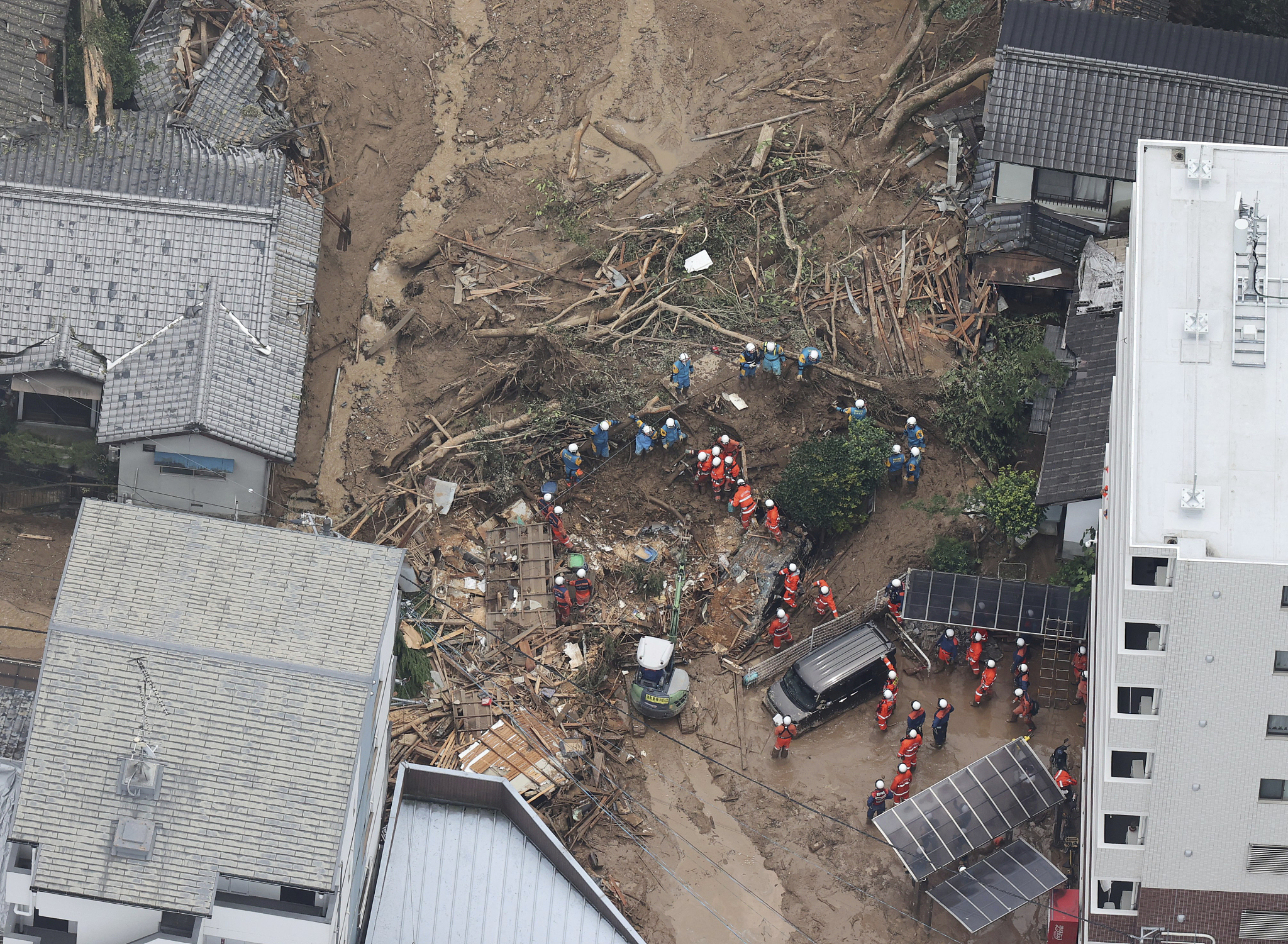 An aerial view shows the site of a landslide that struck before dawn in Matsuyama, Ehime Prefecture, Japan, July 12, 2024. /CFP 