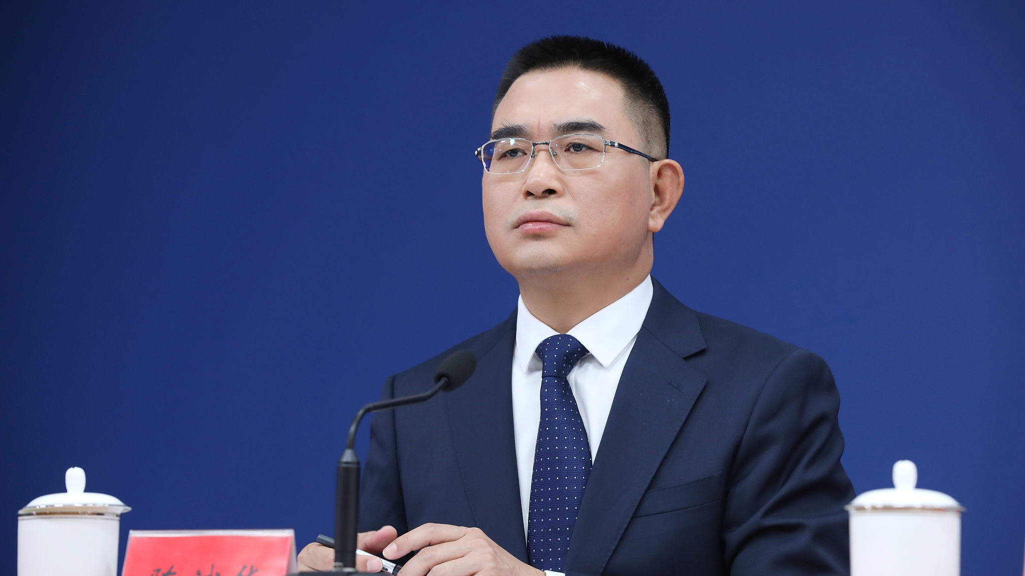 Chen Binhua, a spokesperson for the State Council Taiwan Affairs Office, speaks at a press conference in Beijing, June 21, 2024. /CFP
