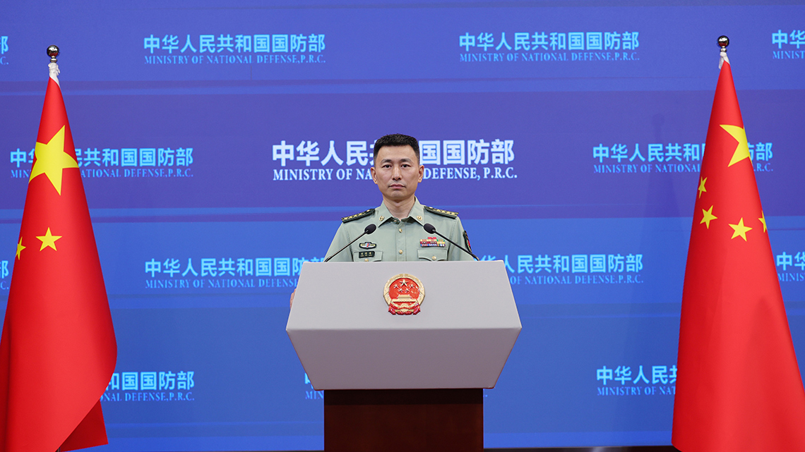 Zhang Xiaogang, spokesperson for the Chinese Ministry of National Defense, answers media queries at a press briefing in Beijing, China, July 12, 2024. /Chinese Ministry of National Defense
