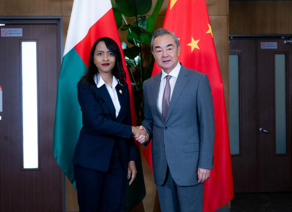 Chinese Foreign Minister Wang Yi meets with Malagasy Minister of Foreign Affairs Rafaravavitafika Rasata, who is in China for the Second High-Level Conference of the Forum on Global Action for Shared Development, in Beijing, capital of China, July 12, 2024. /Xinhua