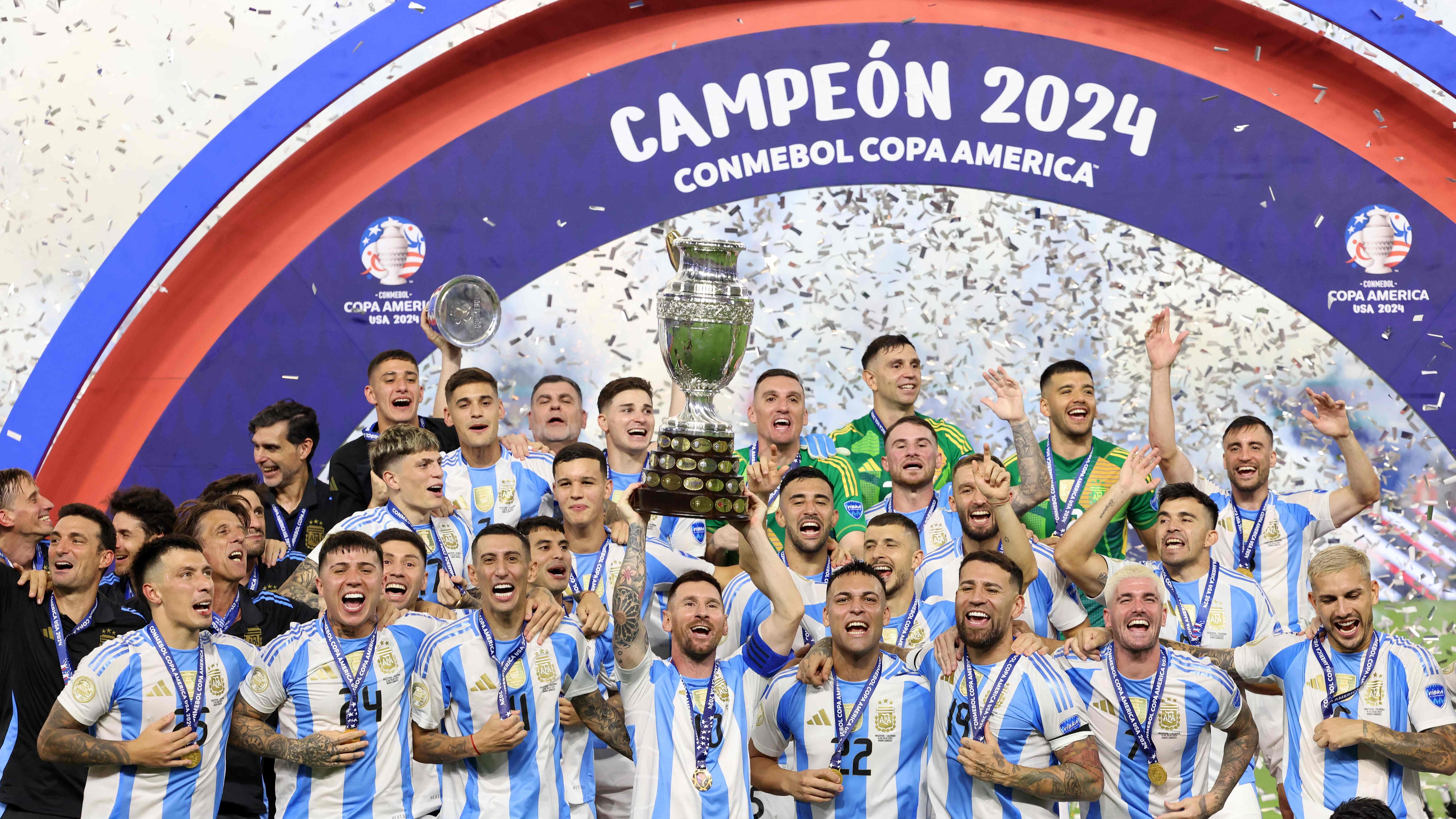 Team Argentina celebrate winning a record 16th Copa America title in Miami, U.S., July 14, 2024. /CFP