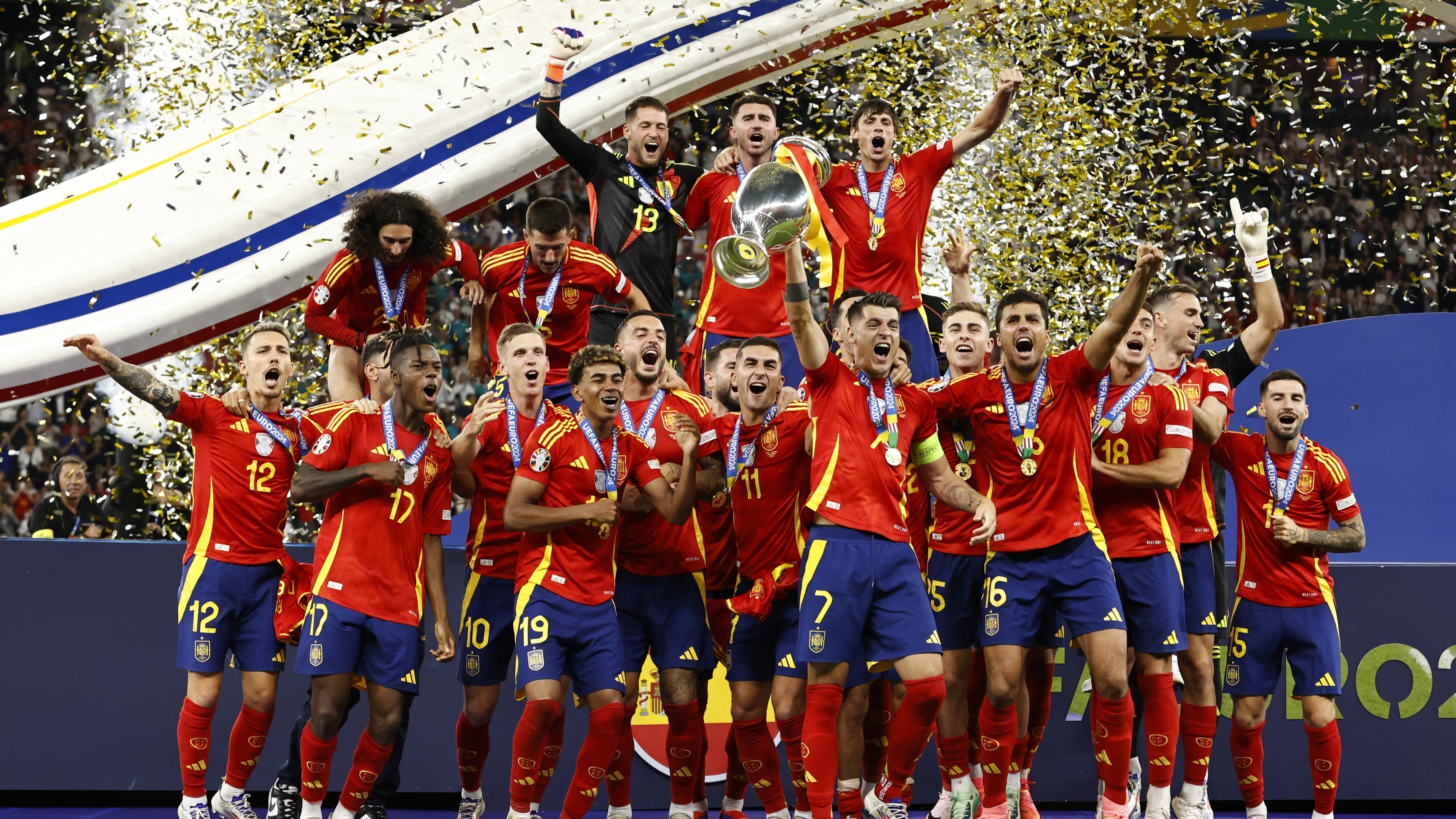 Spain celebrate winning the UEFA Euro 2024 final in Berlin, Germany, July 14, 2024. /CFP